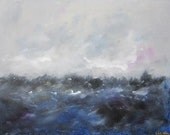 Blue Ocean Abstract Original Painting -Ocean with Purple 28 x 22