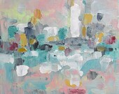 Colorful Abstract City Painting Original Art -Texture City 8 x 10