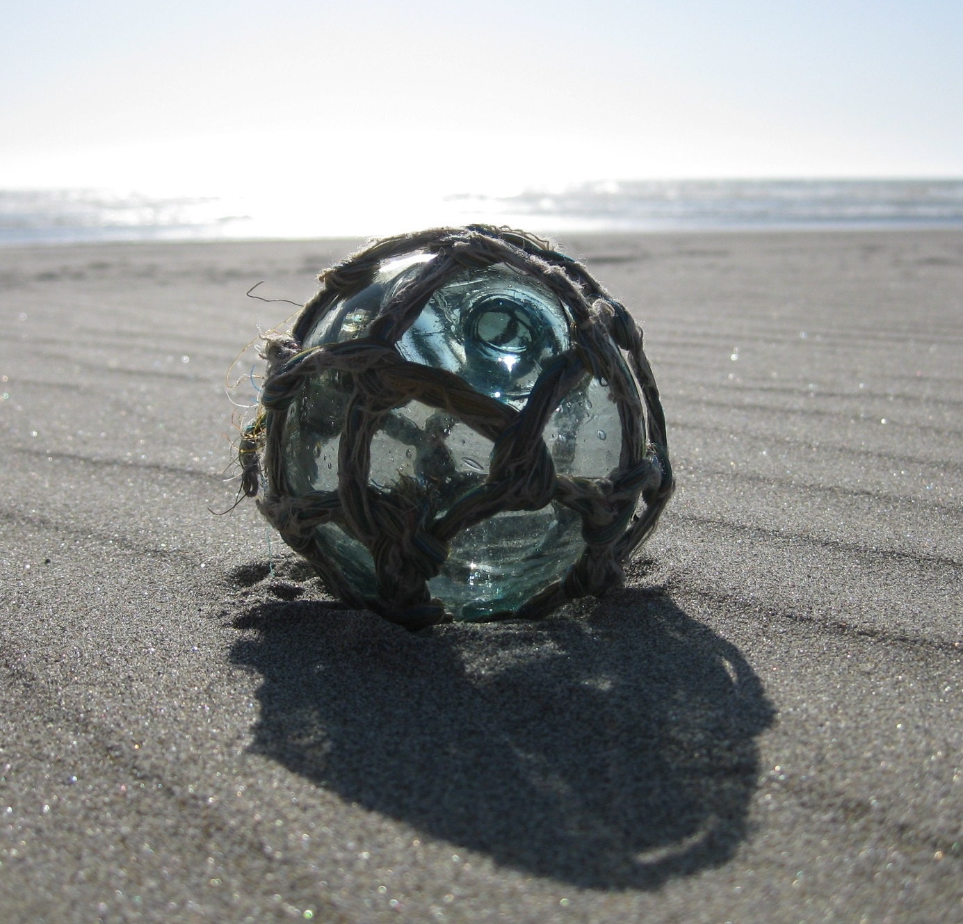 Japanese Glass Fishing Float -  Baseball Size, Original Net