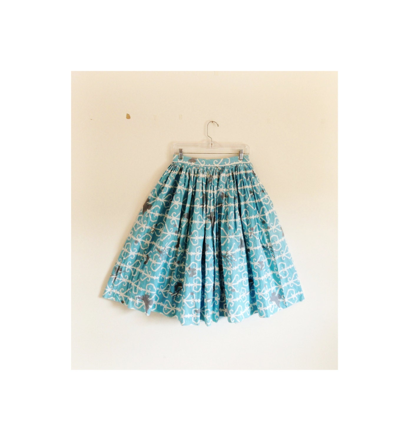 1940s-1950s BUTTERFLY sky blue cotton skirt