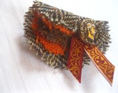 Harris Tweed Wool Fabric Brooch - Orange & Brown Tweed