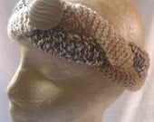 Hand knitted Plaited Head Band  Ear warmer - Variegated creams and browns