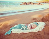 Baby mermaid photo prop- 3-6 months- 4 piece set- Made to order