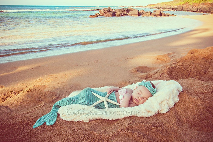 Baby mermaid photo prop- 3-6 months- 4 piece set- Made to order