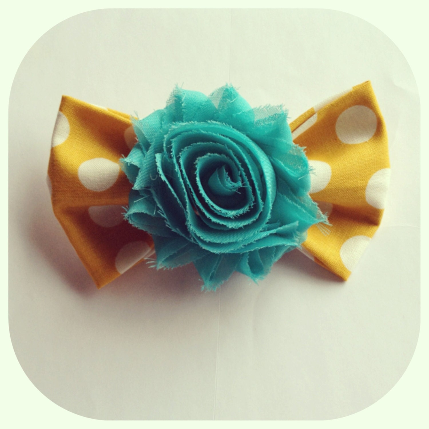 Big Bow- Polka Dot Bow- Hair Clips-Baby Hair Bows, Photo Prop, Mustard, Teal