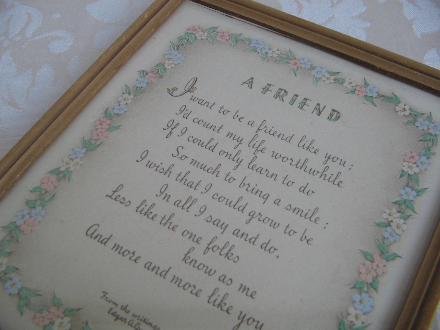 Vintage Motto Art Print "A Friend" by Edgar A. Guest, Framed Poem Poetry Verse Sentiment Appreciation