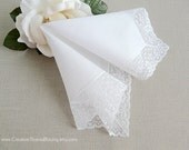 White Wedding Handkerchief with White Vintage English Lace - Heirloom Bridal Hankie - Elegant - Romantic - Delicate