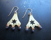 Folklore -  Sapphire Gemstone Earrings Brass Earrings Flower Dangle Earrings Bohemian Jewelry Gold Jewelry Blue Earrings