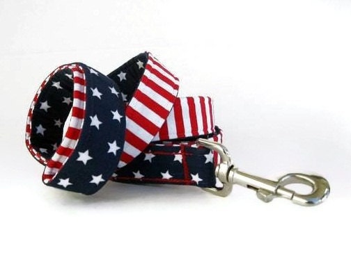 Uncle Sam Dog Leash - Red White and Blue Stars and Stripes - 6 Foot Length