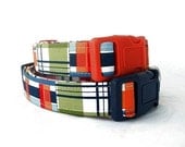 Nautical Plaid Dog Collar with Your Hardware Color Choice