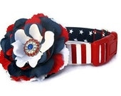 Red White Blue Dog Collar with Flower Accessory - Uncle Sam