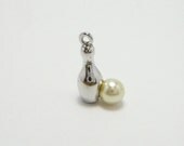 Vintage Sterling Silver Bowling pin and pearl ball charm for Bracelet or Necklace