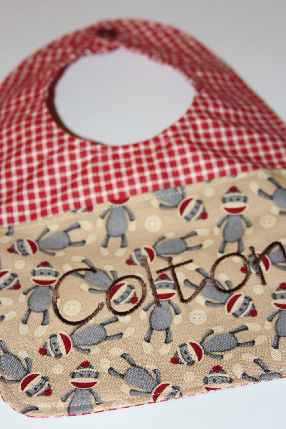 Personalized Sock Monkey Baby Bib -Baby Shower Gift