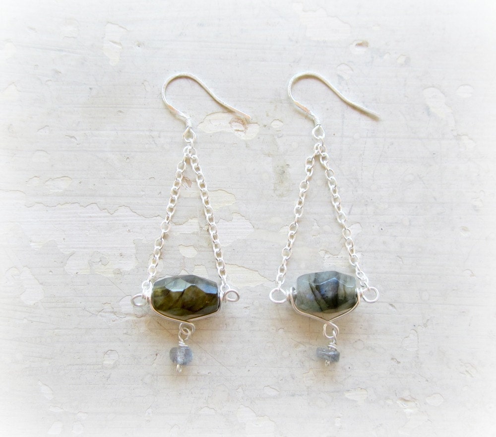 Faceted Labrdorite Chandelier Earrings // Sterling Wire Wrapped Dangles