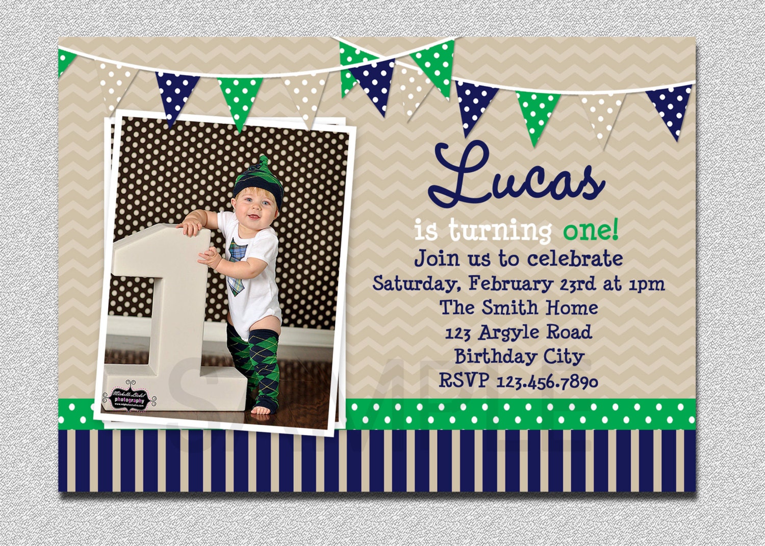 Preppy Bunting Boys Birthday Invitation Boys 1st Birthday Party Invitation Printable Il_170x135