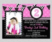 Pink and Black Zebra Birthday Invitation , 1st Birthday Party Invitation Printable