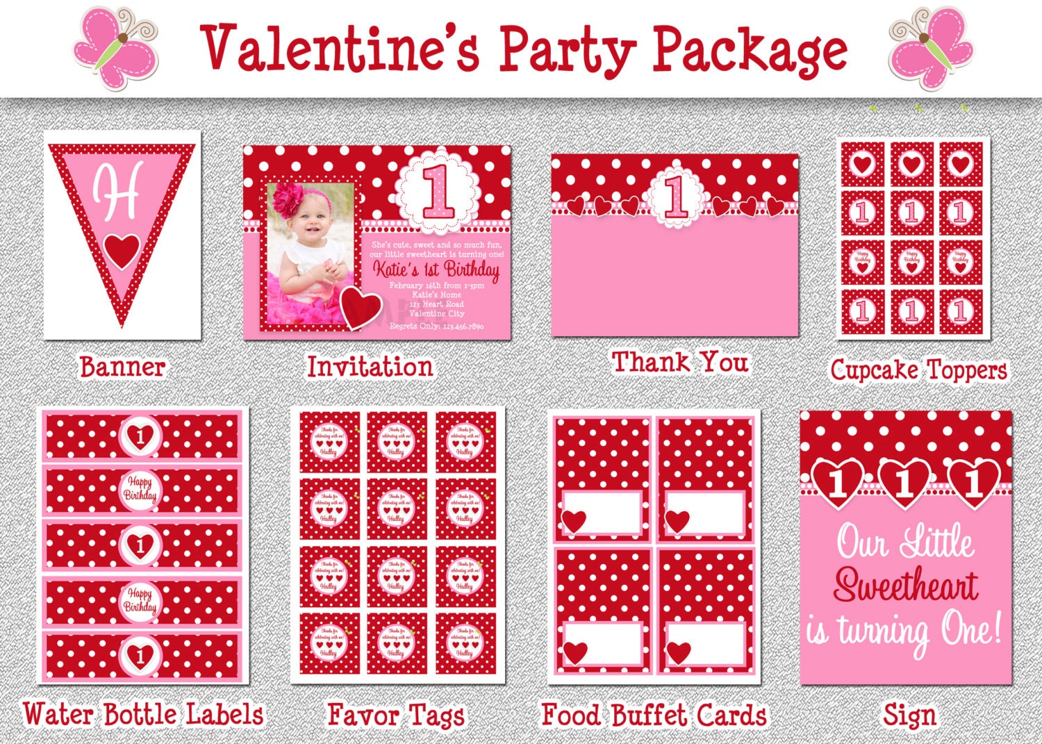 Valentine's Day Birthday Invitations , Birthday Party Package Printable Il_570xn