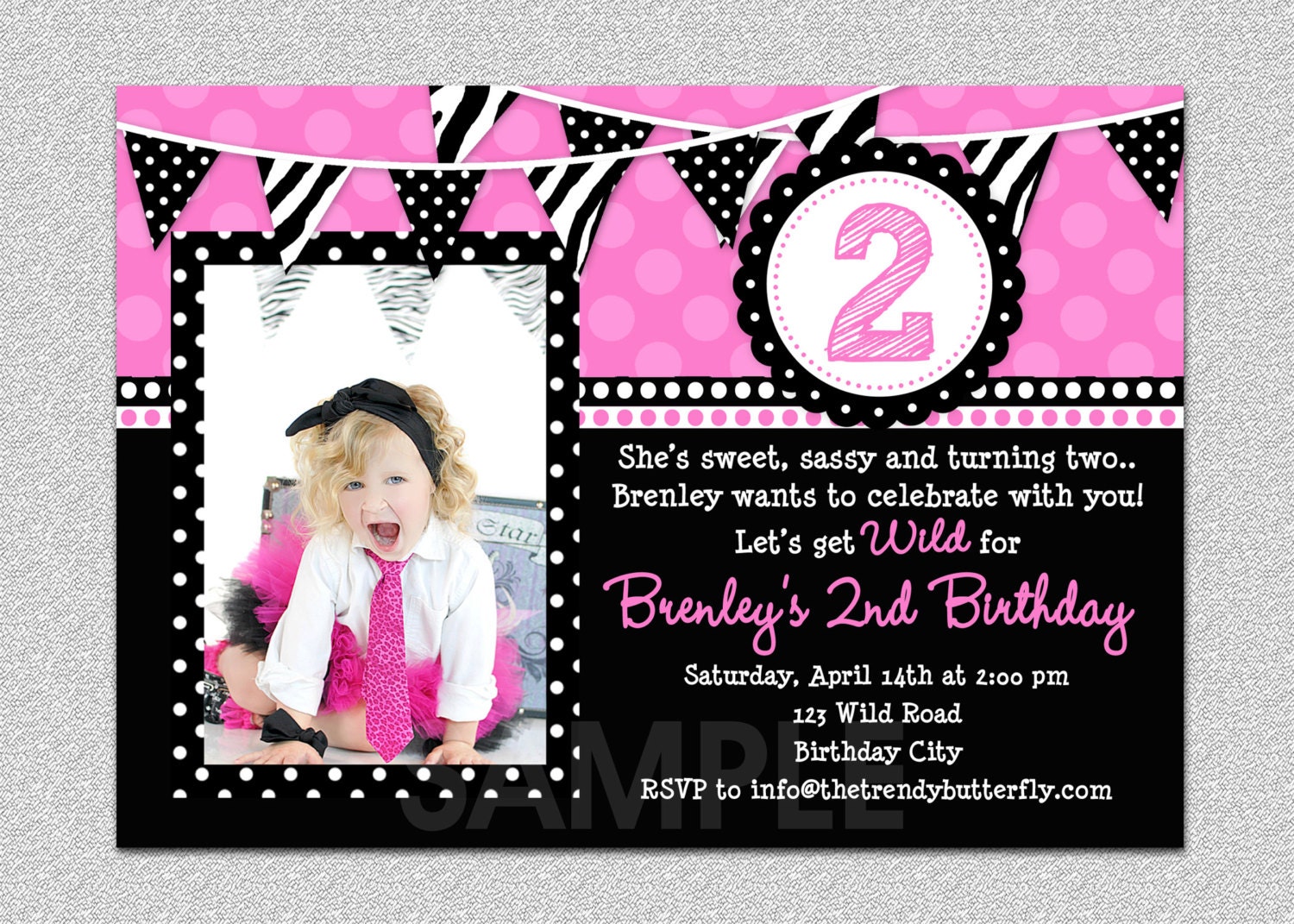 Pink and Black Zebra Birthday Invitation , 1st Birthday Party Invitation Printable Il_570xn