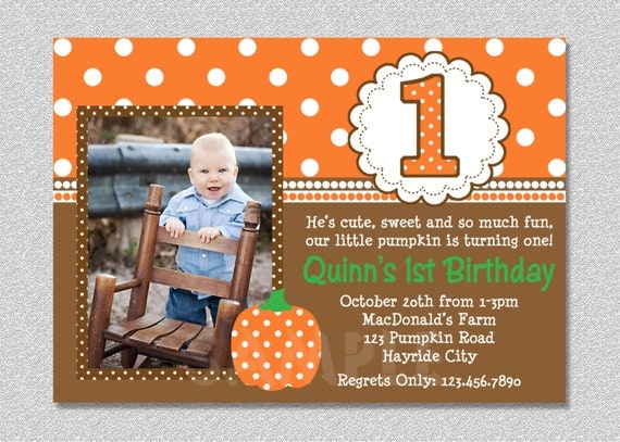 Fall Pumpkin Birthday Invitation Pumpkin 1st Birthday Party Invites Printable Boys or Girls Il_570xn