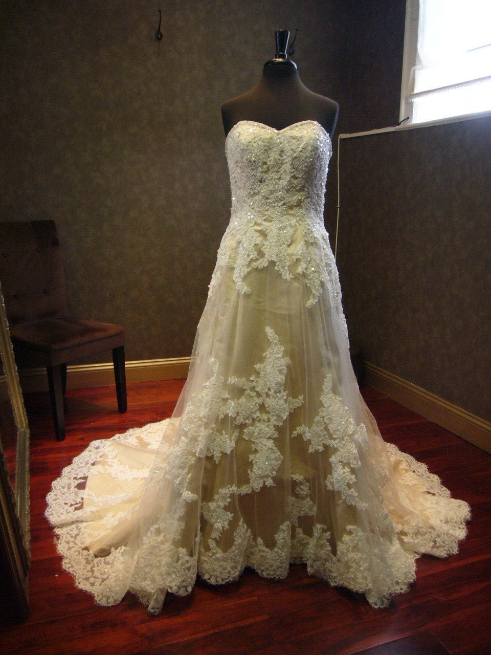 Wedding Dress Bridal Gown Champagne with Ivory Lace Ready to Ship