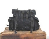 Vintage Black Canvas Military Multiple Pocket Rucksack Backpack