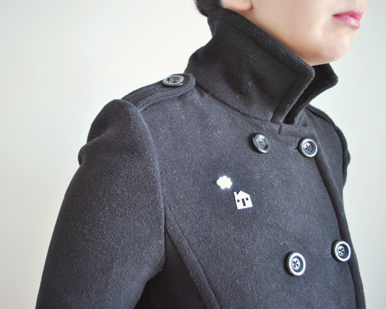 Spring Weather From my Window Brooch in Sterling Silver - House & Cloud Pin Back Button