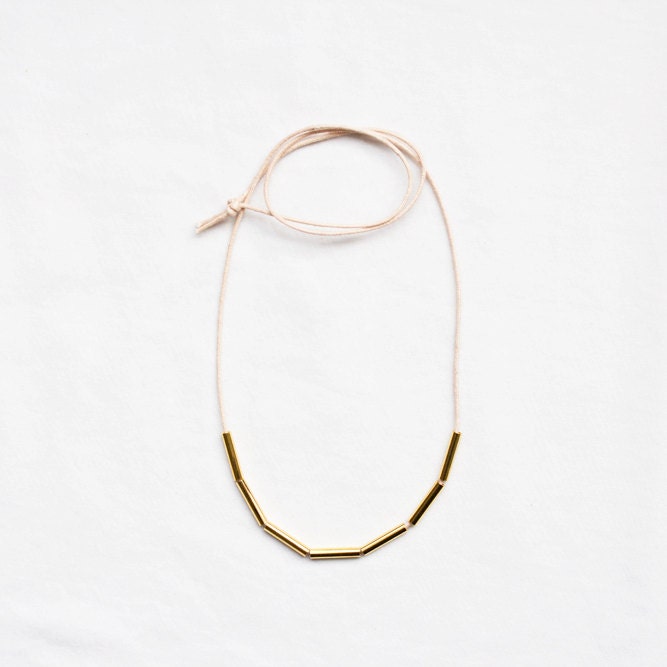 Minimal Cord Necklace - gold / silver tubes strung along a nylon cord necklace - minimal everyday jewellery