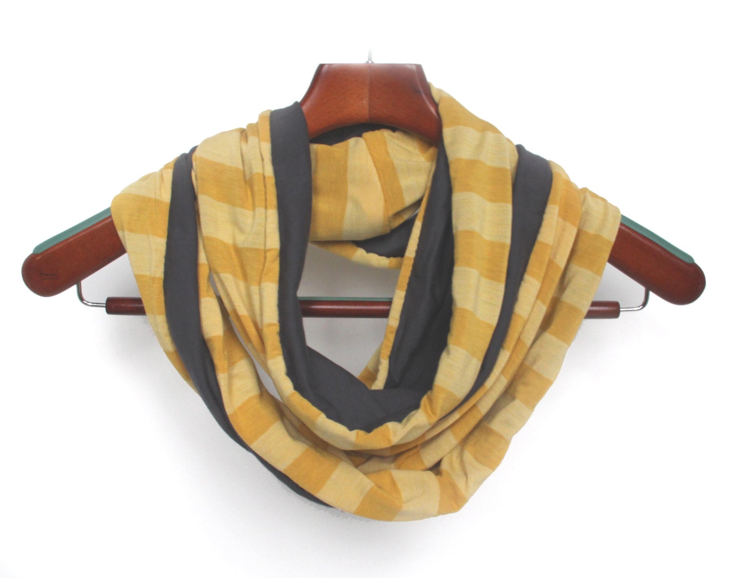 Mustard Yellow and Gray Scarf, Soft  Jersey Knit Scarf, Fashion Accessory