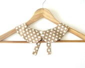 Collar necklace camel and white polka dots cotton - Peter Pan collar