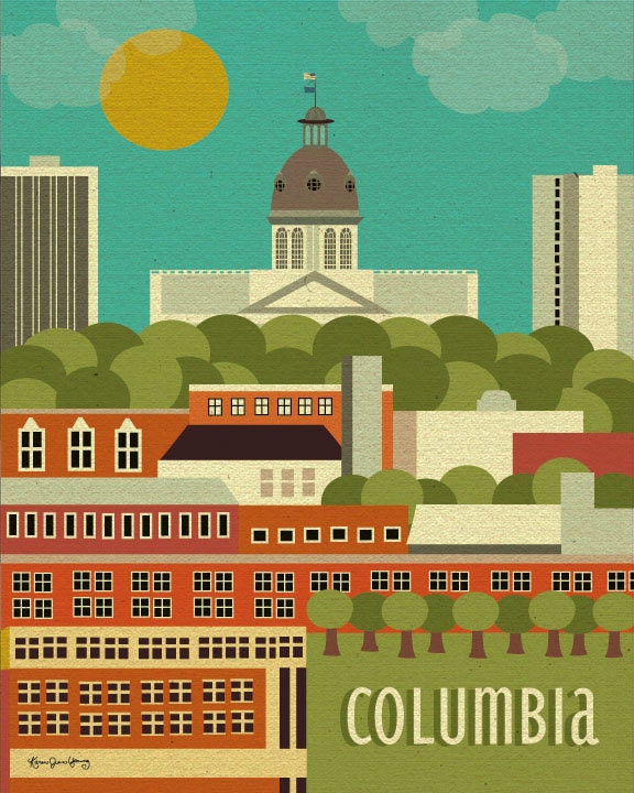 Columbia, South Carolina Skyline Poster - Southern Travel Wall Art - Home Decor for Homes, Offices, as Gifts - style E8-O-COLU