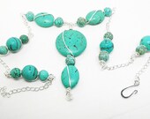 Turquoise Green Magnasite Wire Wrapped Necklace