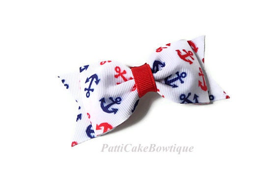 Anchors Aways, 4th of July Tuxedo Hair Bow, Patroitic Hair Bow, Toddler Hairbow, Baby Bow Tie, Girls Hair bow, Tuxedo Hair Clip