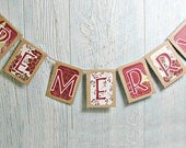 BE MERRY Christmas Banner Winter Holiday Garland Decoration in Red, Rustic Kraft Banner