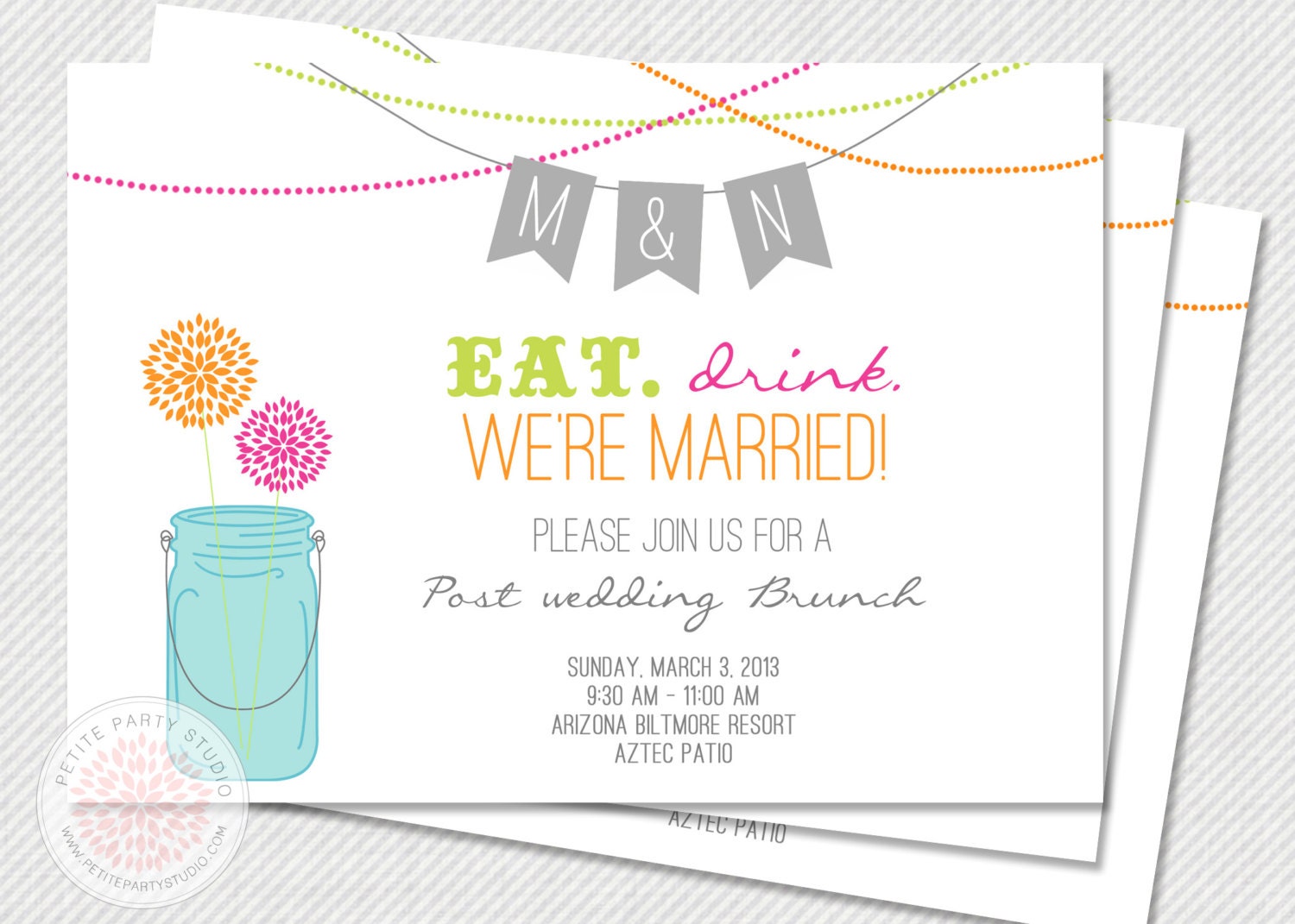 PARTY PRINTABLE - Mason Jar Bridal Shower or Birthday Invitation - Petite Party Studio