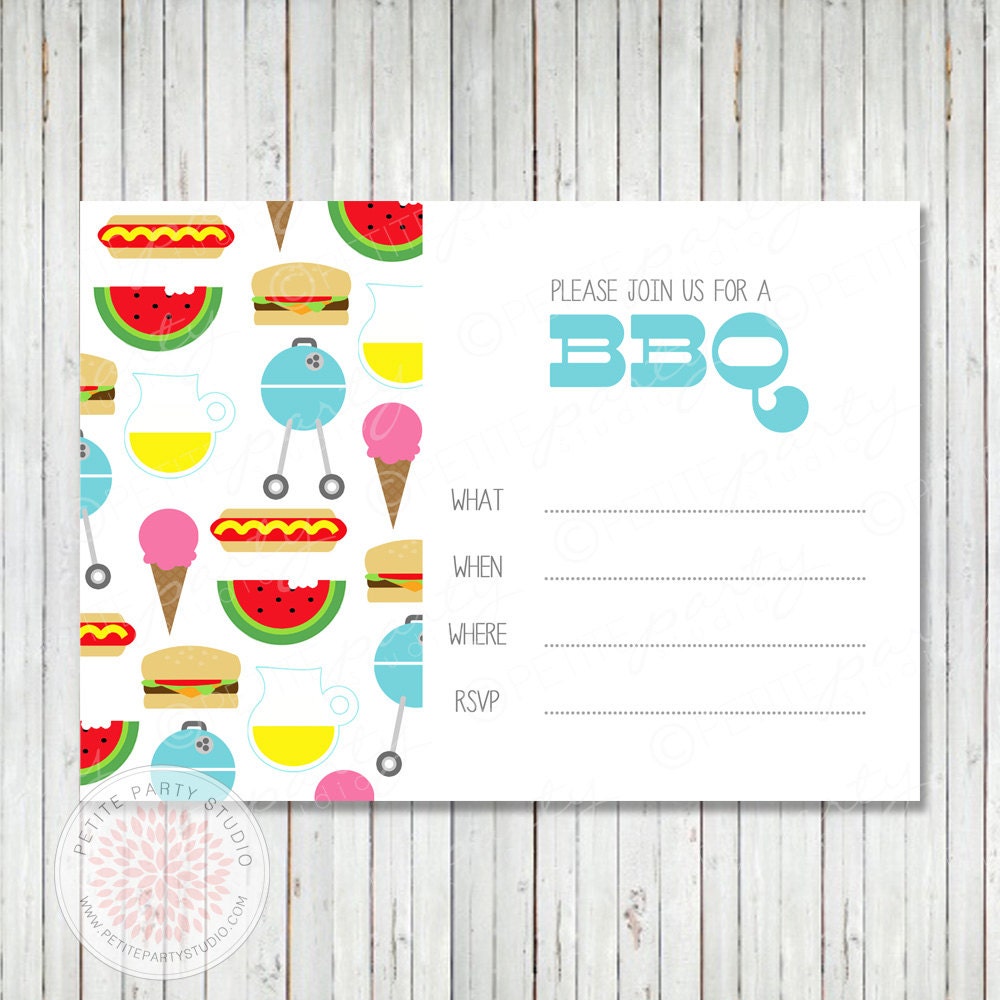INSTANT DOWNLOAD Printable Invitation - BBQ Cookout Birthday or Graduation Fill-In Invitation - by Petite Party Studio Il_170x135