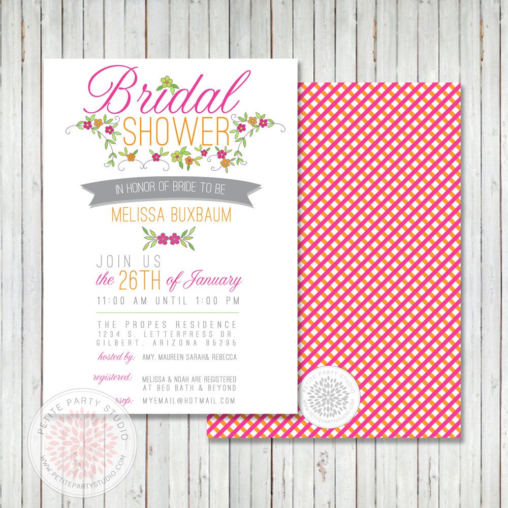 PARTY PRINTABLE - Vintage Flower Modern Wedding or Bridal Shower Invitation - Petite Party Studio