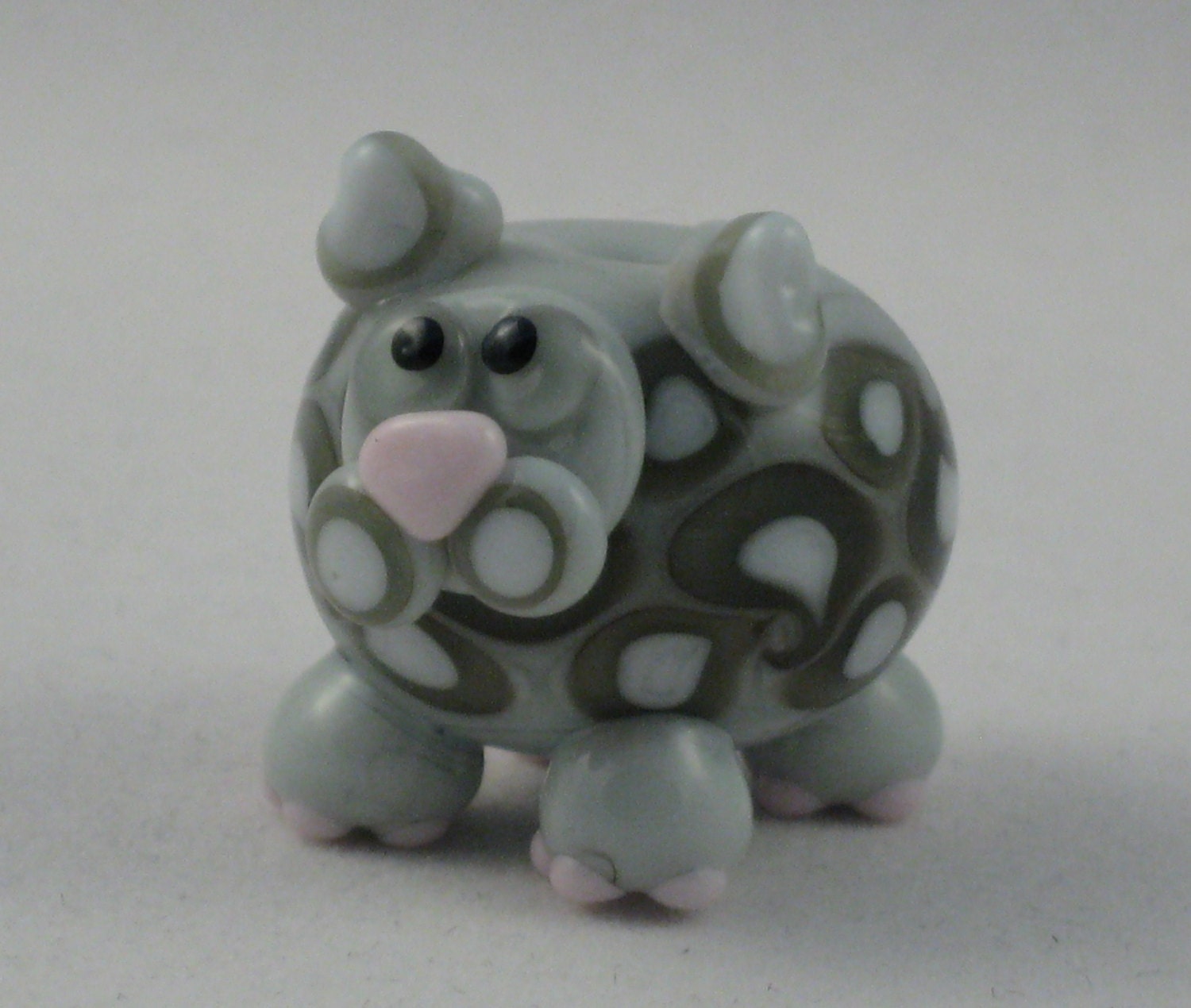 Grey Spotted Fat Cat Kitten Lampwork Glass Homemade SRA Bead NLC Beads leteam