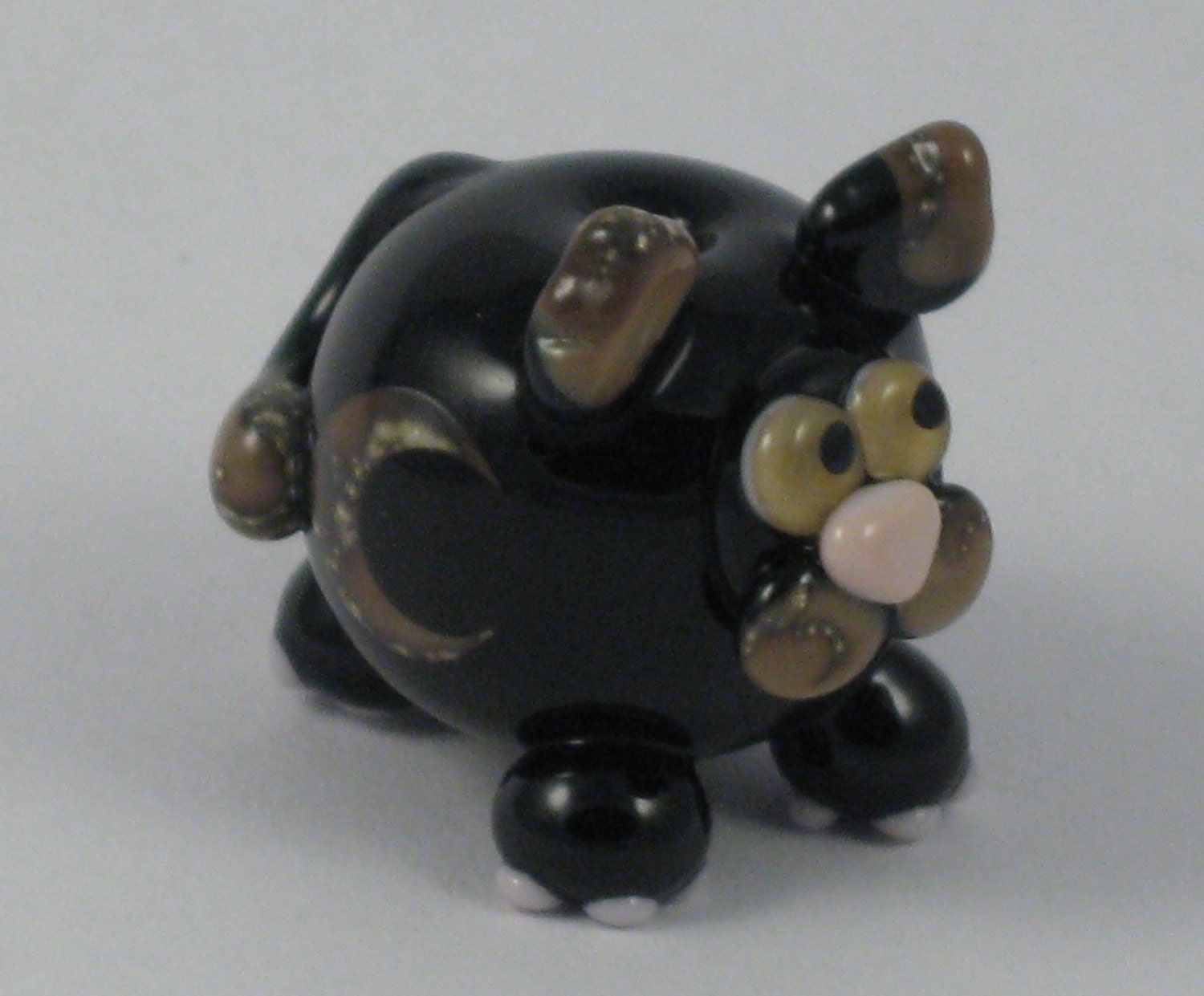 Crescent Moon Black Fat Cat Kitten Lampwork Glass Homemade SRA Bead NLC Beads leteam