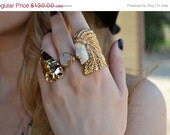 MEMORIAL DAY SALE Chief /// Carved Bone Electroformed Ring /// Gold /// White