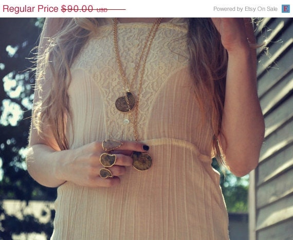 MEMORIAL DAY SALE Ancient Talisman /// Ammonite Fossil Necklace /// Electroformed Gemstone  /// Gold
