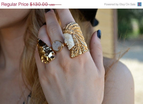 MEMORIAL DAY SALE Chief /// Carved Bone Electroformed Ring /// Gold /// White