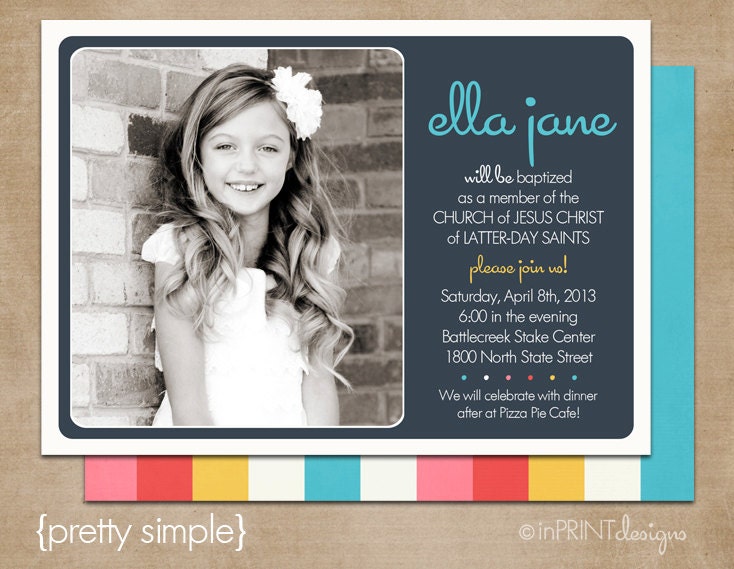 LDS Baptism Photo Invitation (Digital or Printed)- "Pretty Simple"