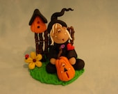 Polymer Clay Large Witch Fence Scene - FIGURINE