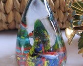 vintage Paperweight Glass Fish Goldfish Blue Green Red Orange Yellow desk Accent Decor item FREE SHIPPING USA
