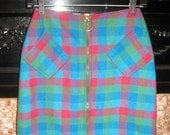 Vintage 60s London MOD wool plaid mini skirt with zip front