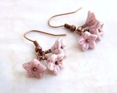 Pale Pink Earrings with Picasso Pink Czech Glass Flowers inpired by the flower fairies