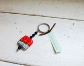 Beaded keychain, red, gray, floral, glass, faceted beads, spring accessory, womens, teens, ready to ship, handmade by Stitchy Impressions