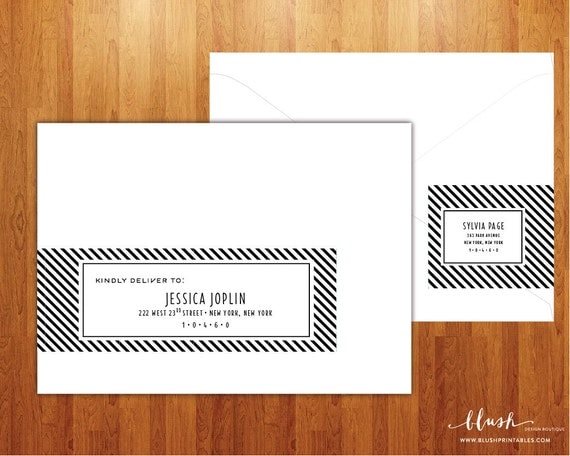Black and White Striped Wrap Around Address Labels - Wedding, Baby Shower, Instand Download PDF Il_570xn
