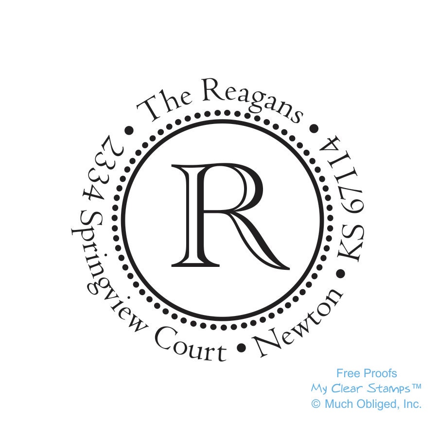 Custom Family Return Address Stamp with Single Initial in Center - 20361 - Mounted with Handle