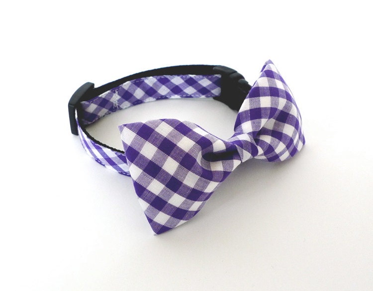 Bowtie Collar -Gingham check Purple-
